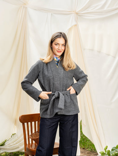 VESTE KIMONO EN CACHEMIRE GRIS
