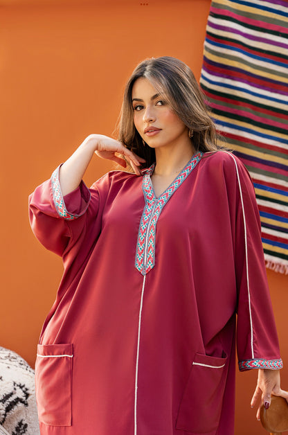 DJELLABA À POCHE ROSE GALON SILVER