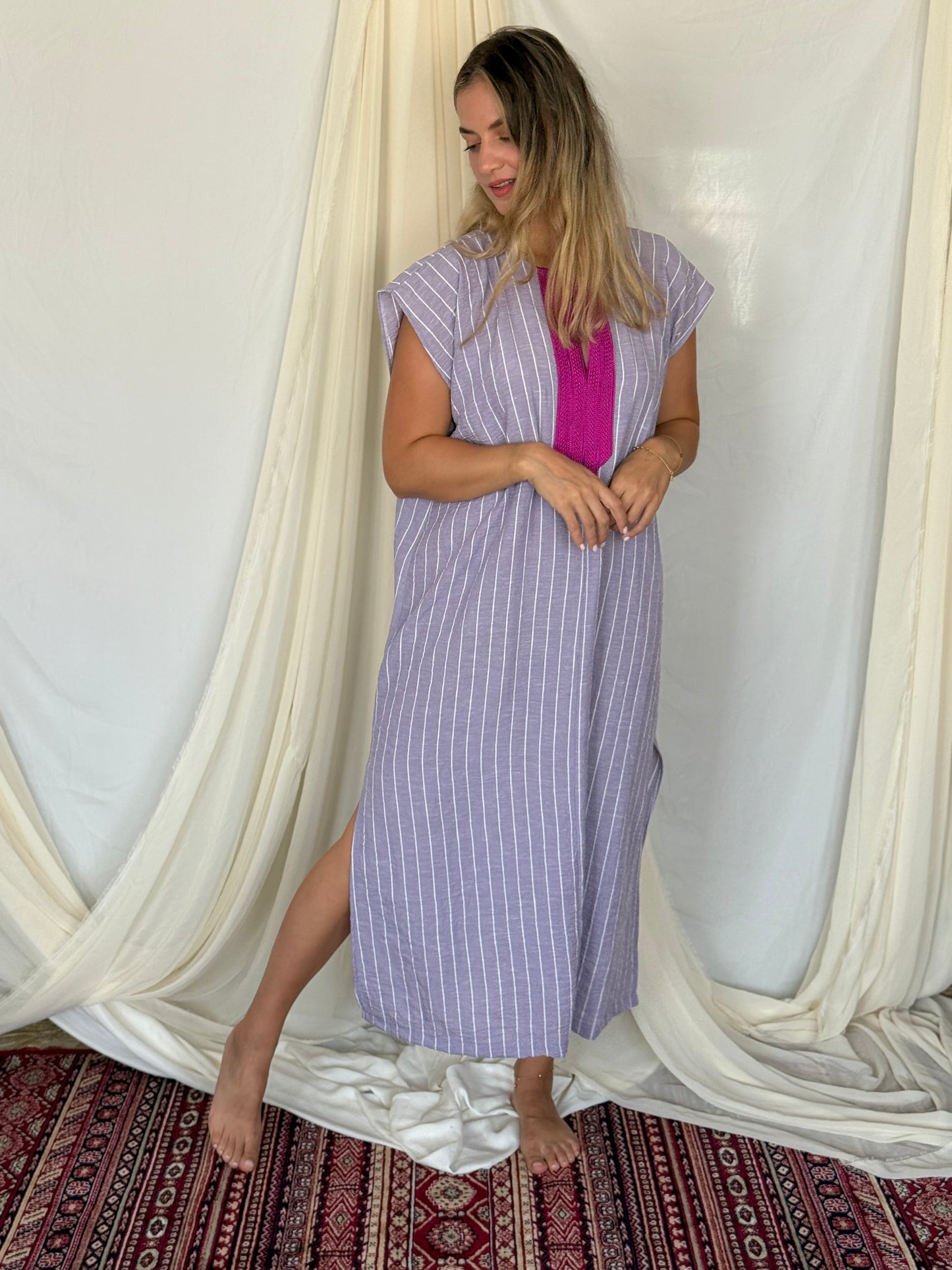DJELABA A RAYURES VIOLET