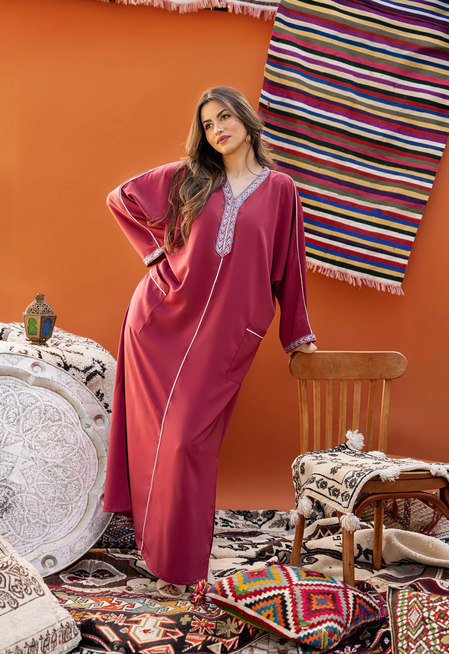 DJELLABA À POCHE ROSE GALON SILVER