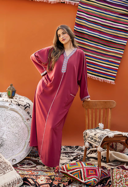 DJELLABA À POCHE ROSE GALON SILVER