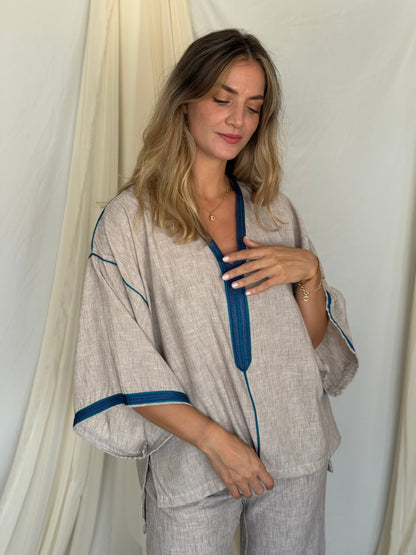 LIQUETTE EN LIN BEIGE BLEU