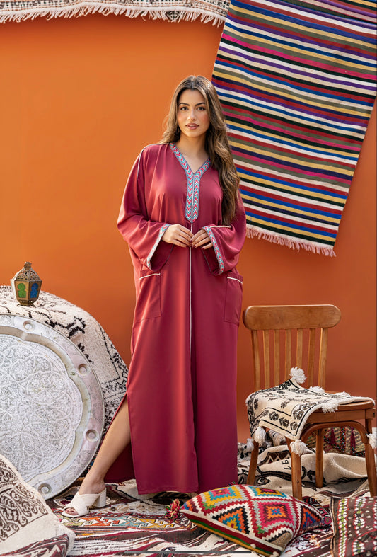 DJELLABA À POCHE ROSE GALON SILVER