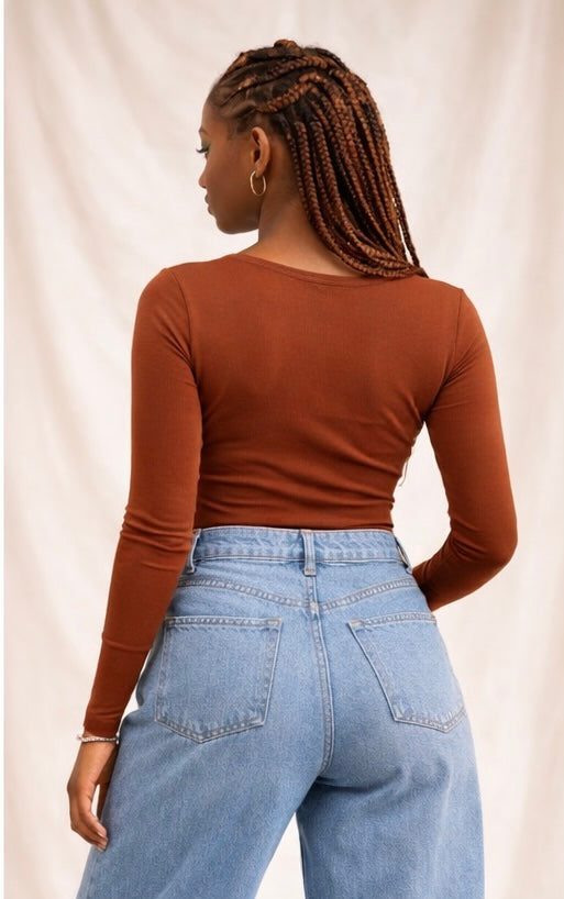 BODY MARRON MANCHES LONGUES