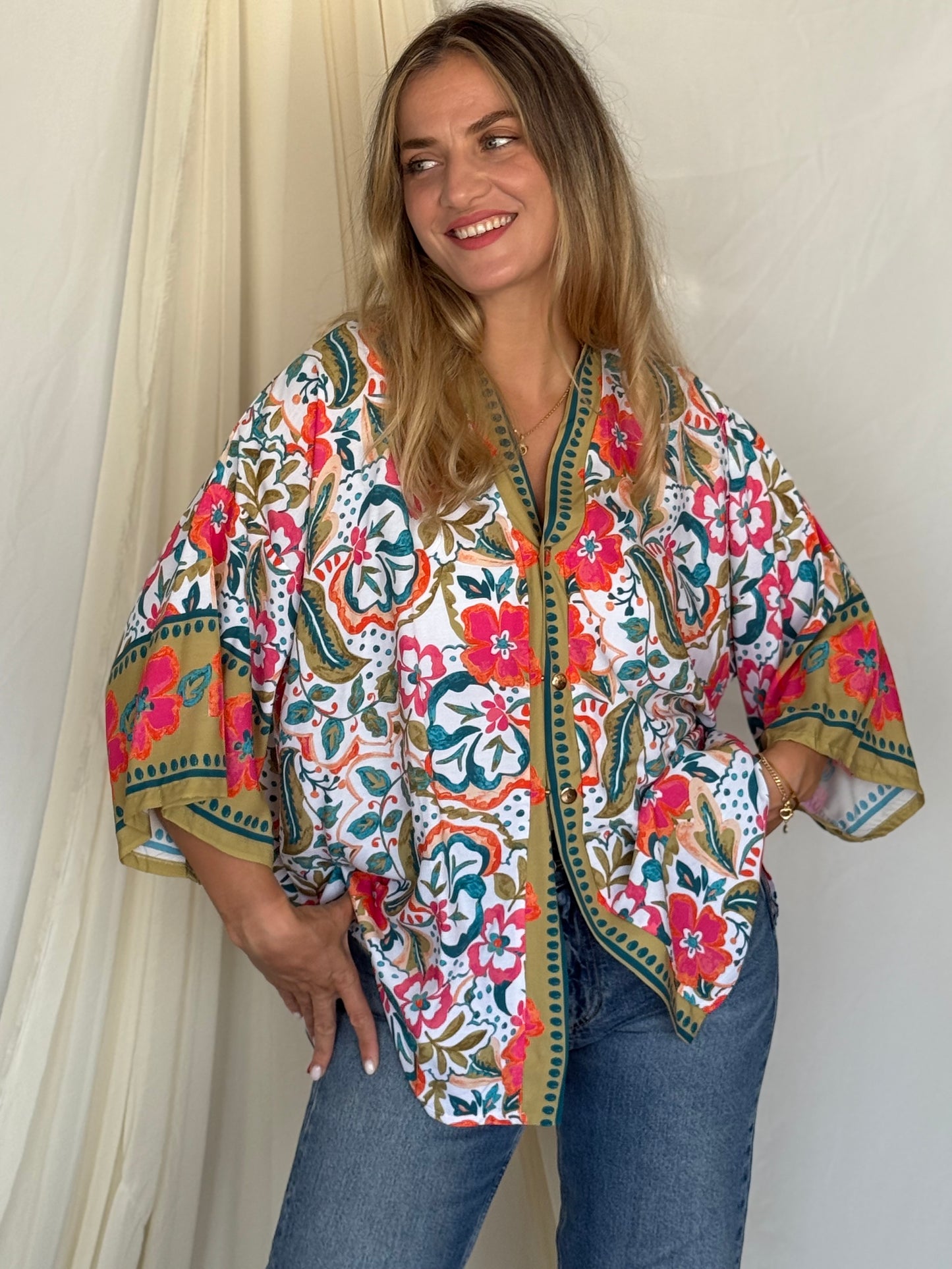 CHEMISE SUNSET VERT-ROSE