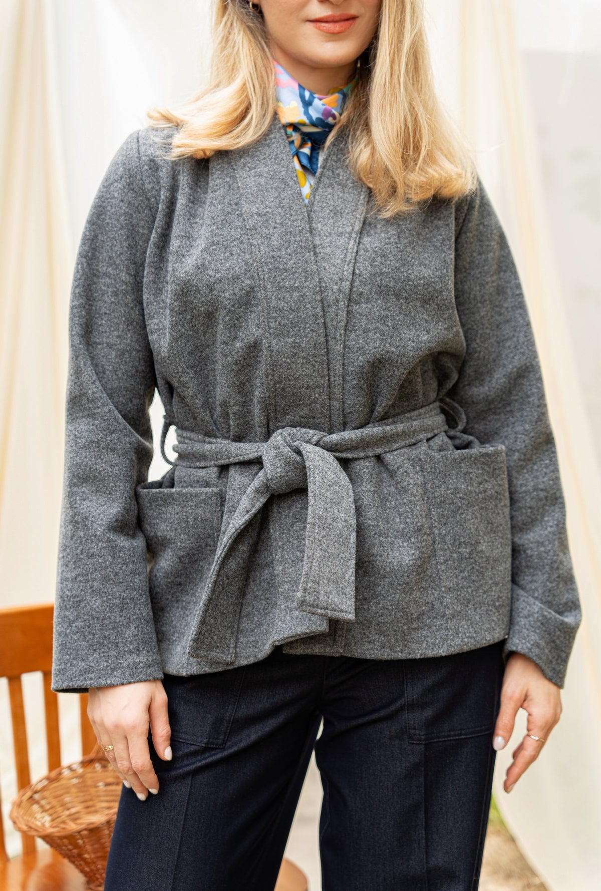 VESTE KIMONO EN CACHEMIRE GRIS