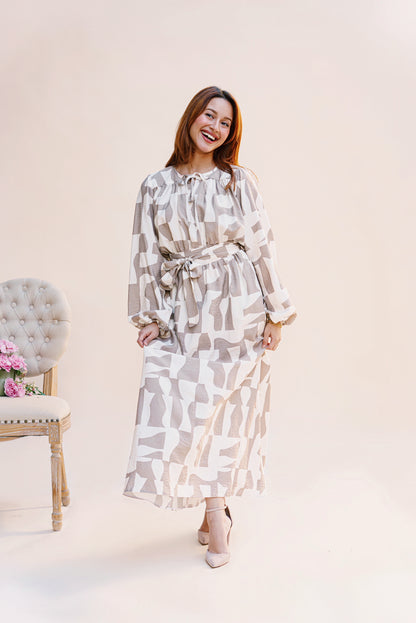 ROBE LONGUE EN JACQUARD BEIGE