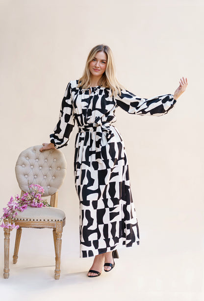 ROBE LONGUE EN JACQUARD NOIR