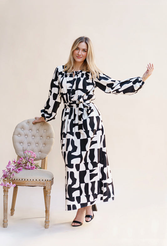 ROBE LONGUE EN JACQUARD NOIR