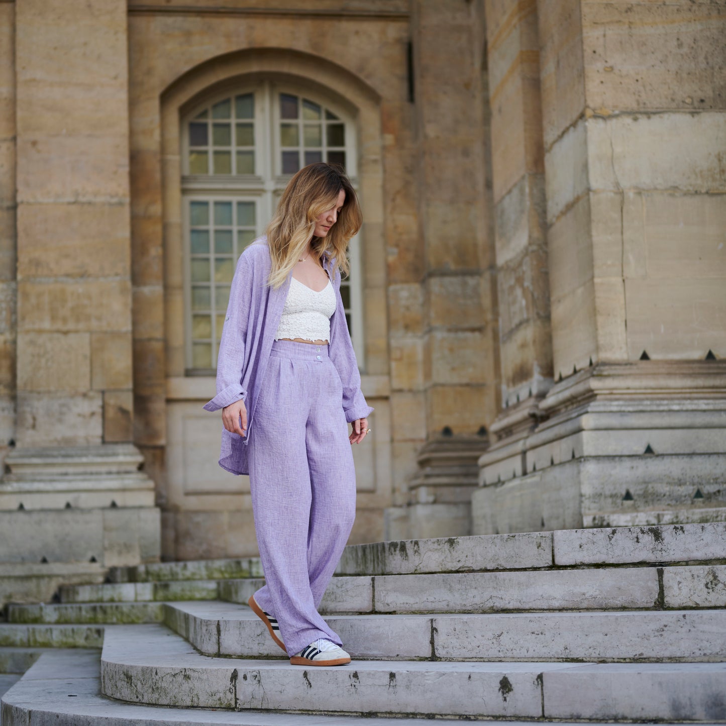 PANTALON EN LIN VIOLET