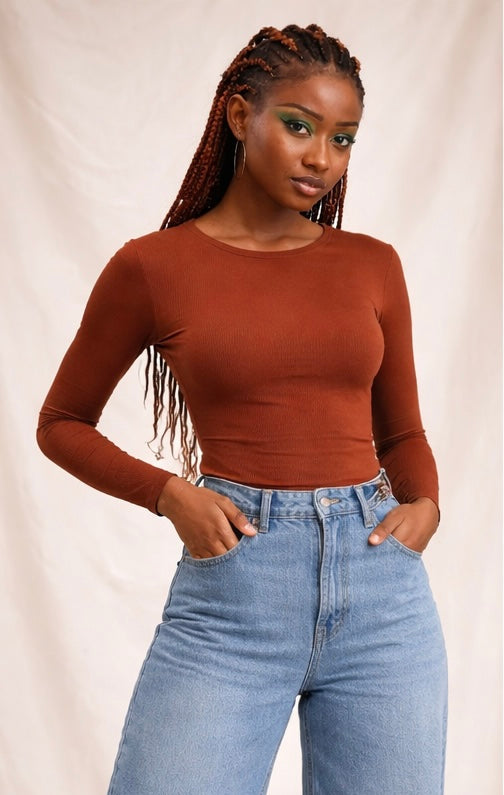 BODY MARRON MANCHES LONGUES