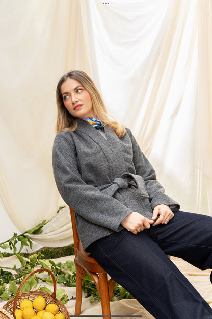 VESTE KIMONO EN CACHEMIRE GRIS