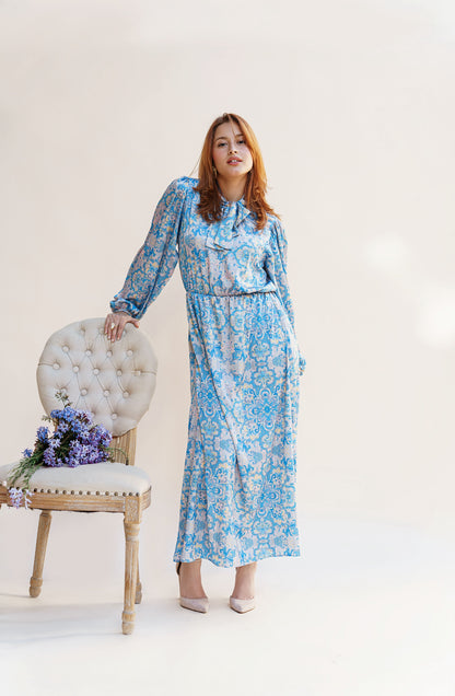 ROBE COL CRAVATE BLEU