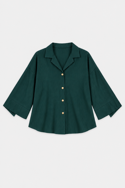ENSEMBLE EN LIN FROISSE VERT