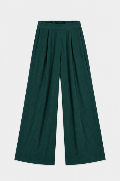 ENSEMBLE EN LIN FROISSE VERT