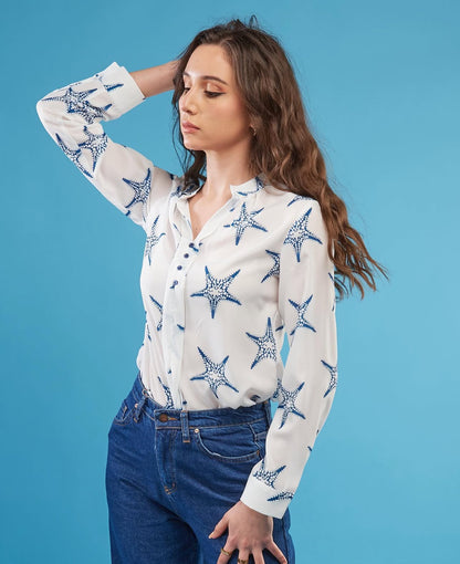 LIQUETTE BLANCHE MOTIFS BLEU