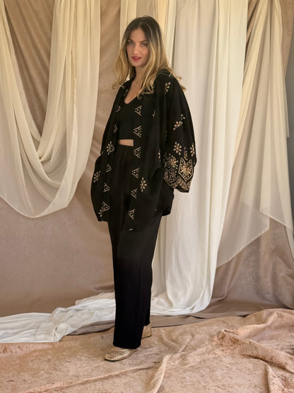 ENSEMBLE KIMONO BRODE NOIR