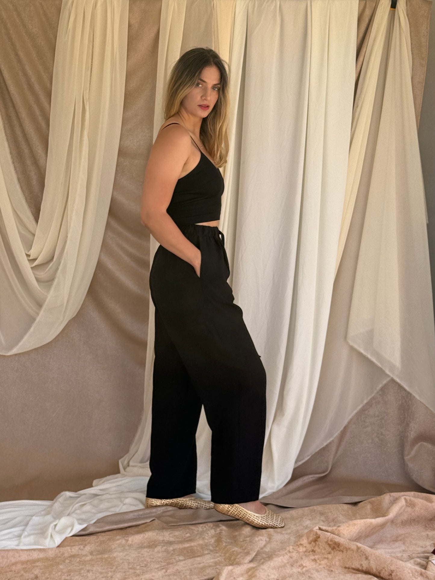 PANTALON EN LIN NOIR