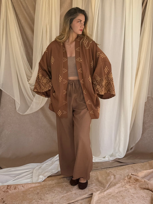 ENSEMBLE KIMONO BRODE MARRON CLAIRE