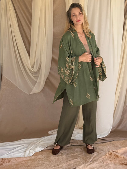 ENSEMBLE KIMONO BRODE VERT