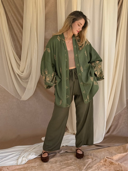 ENSEMBLE KIMONO BRODE VERT