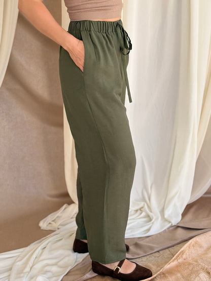 PANTALON EN LIN VERT