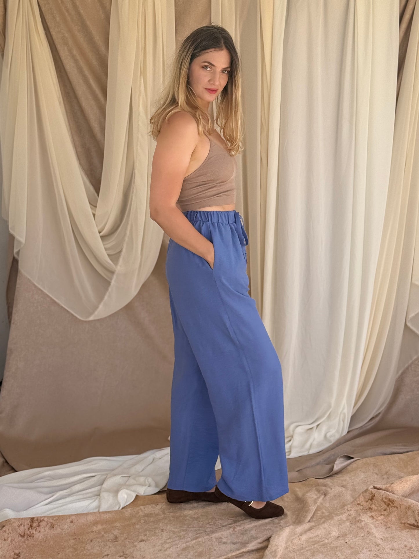 PANTALON EN LIN BLEU