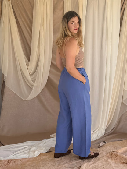 PANTALON EN LIN BLEU