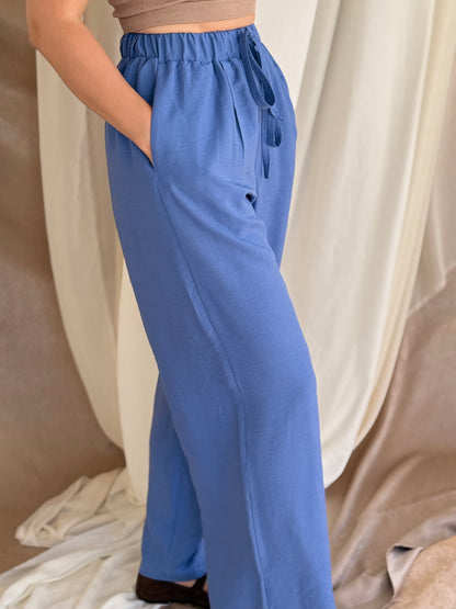 PANTALON EN LIN BLEU