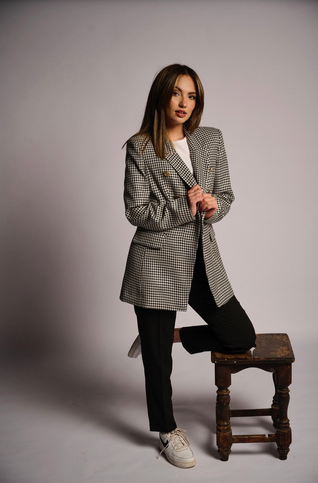 VESTE PIED DE POULE BLANCHE