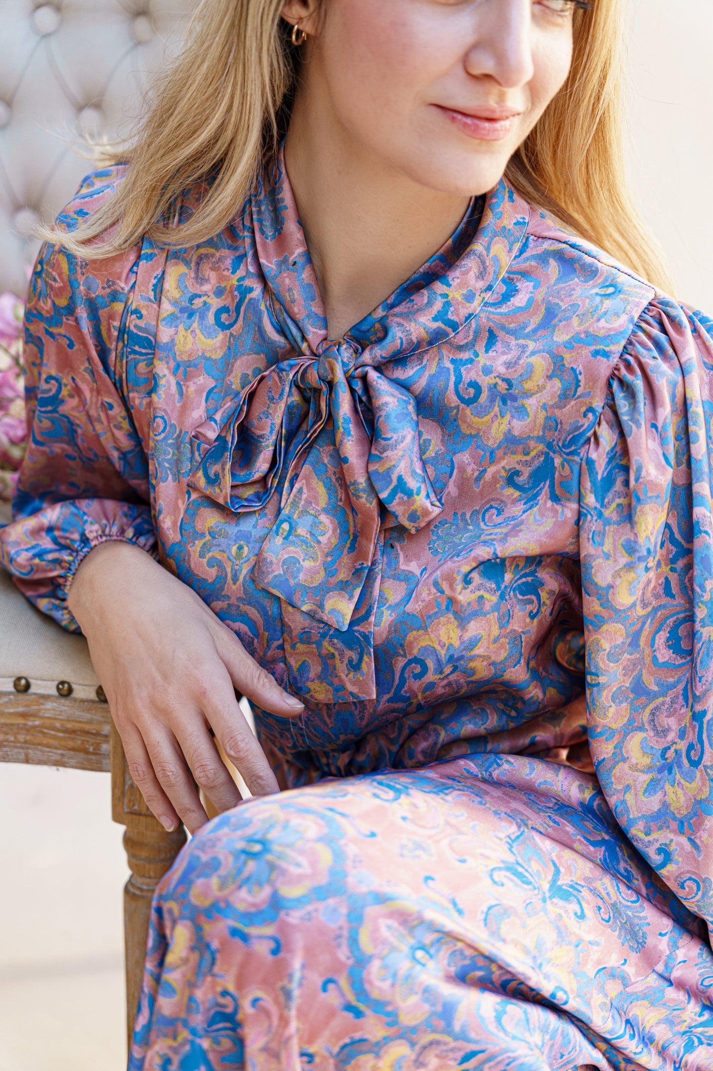 ROBE COL CRAVATE ORANGE