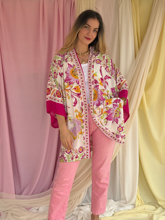 KIMONO A FLEURS ROSE