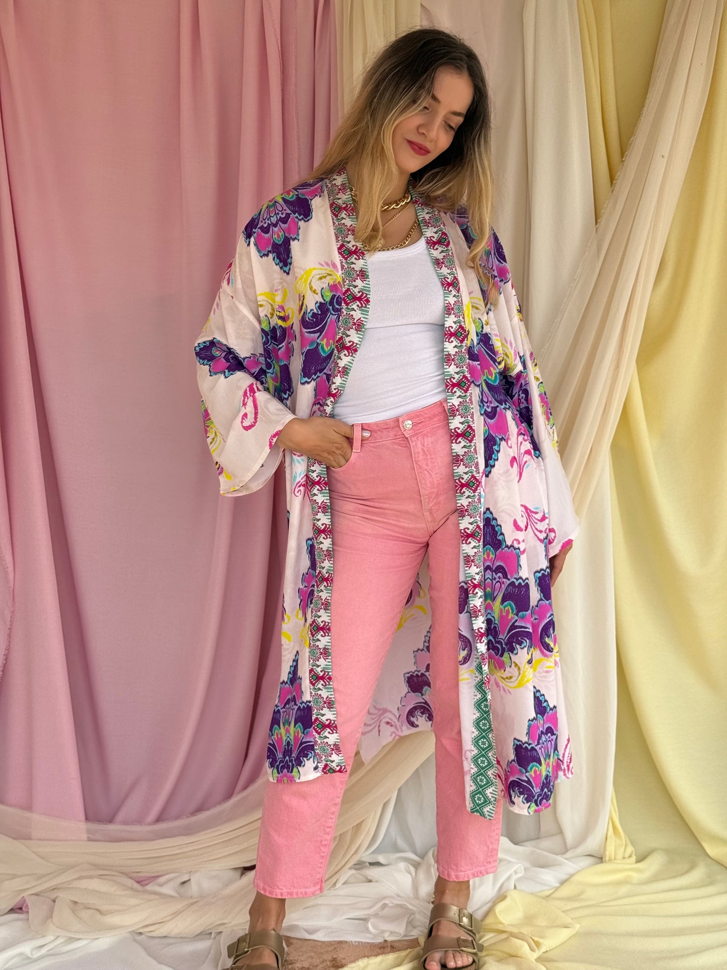 KIMONO FLORA LONG VIOLET