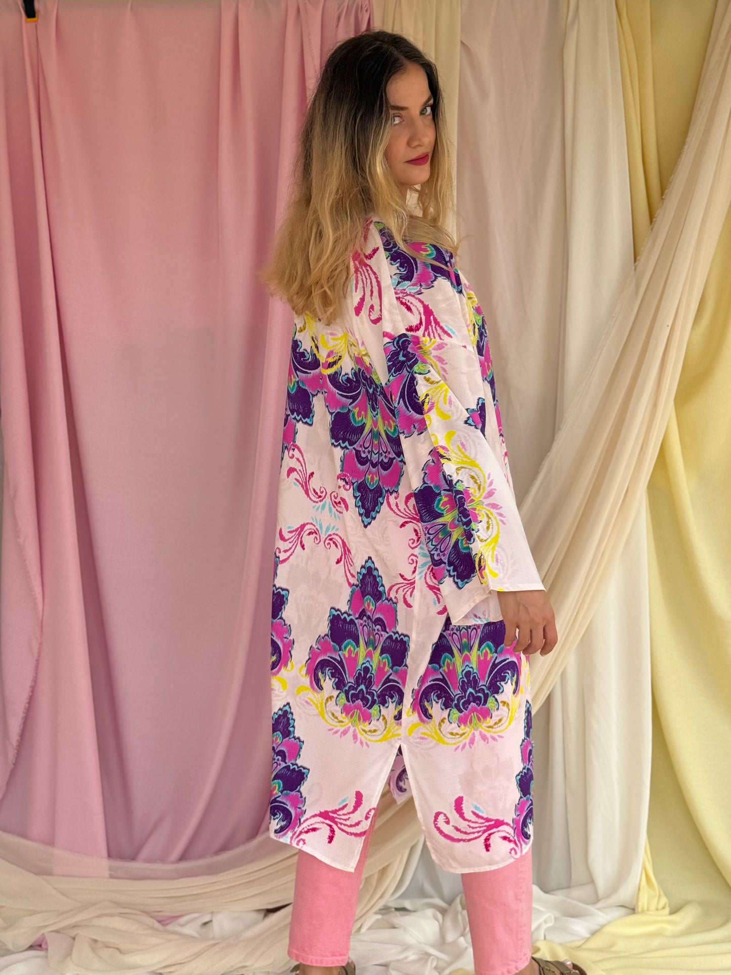 KIMONO FLORA LONG VIOLET