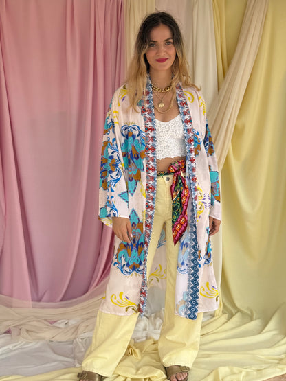 KIMONO FLORA LONG BLEU