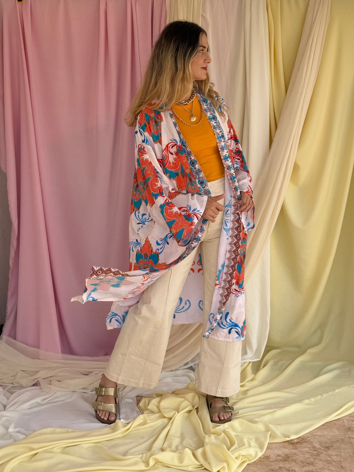 KIMONO FLORA LONG ORANGE