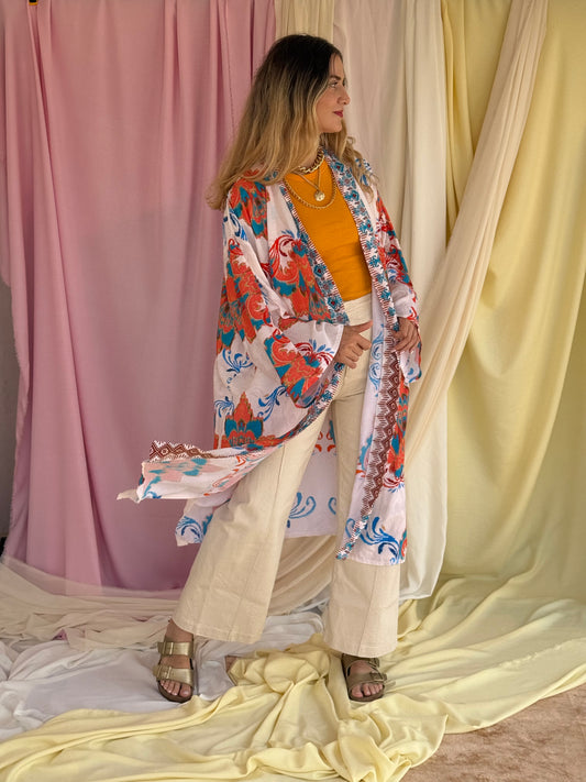 KIMONO FLORA LONG ORANGE