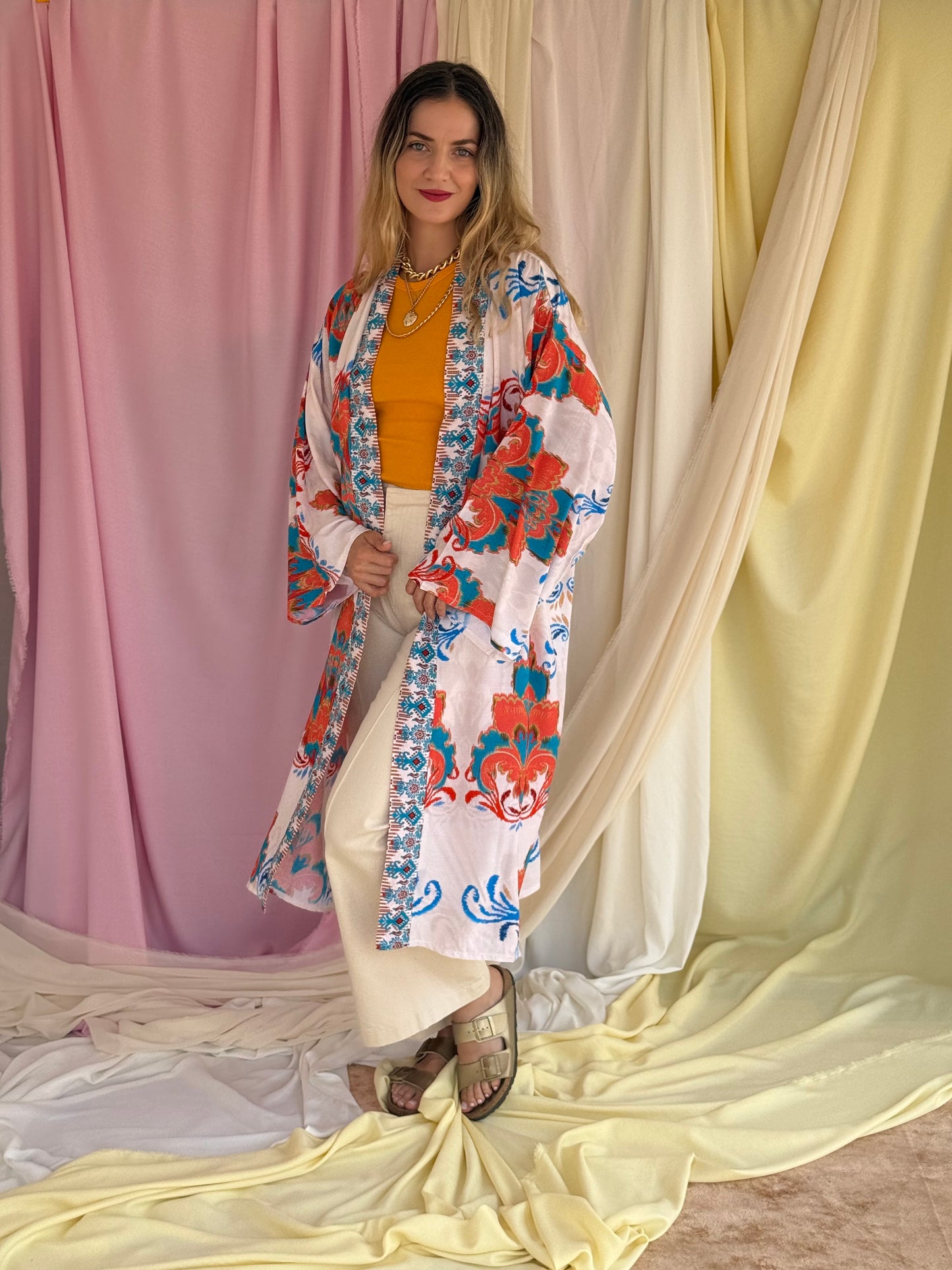 KIMONO FLORA LONG ORANGE
