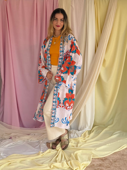 KIMONO FLORA LONG ORANGE
