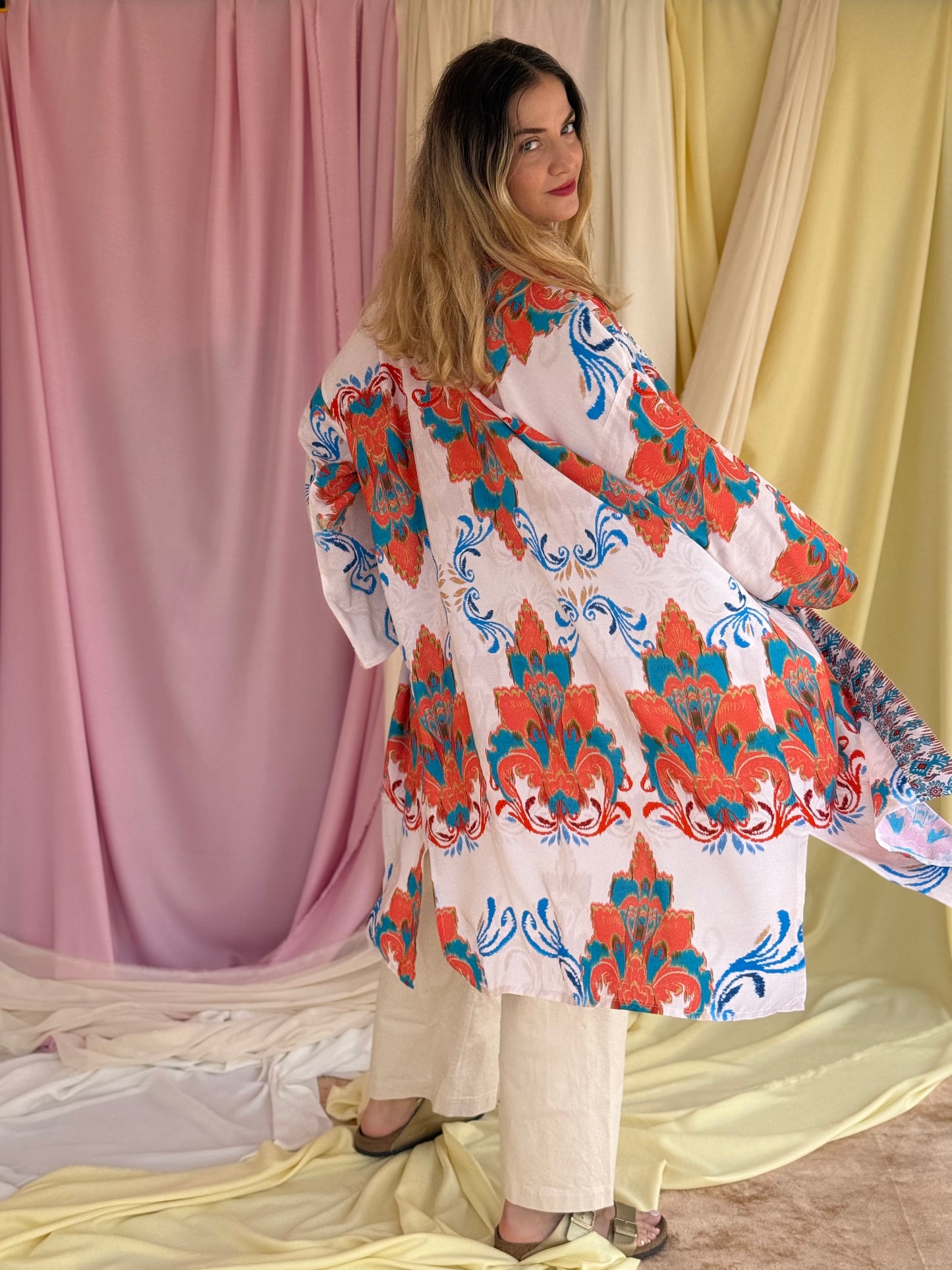 KIMONO FLORA LONG ORANGE