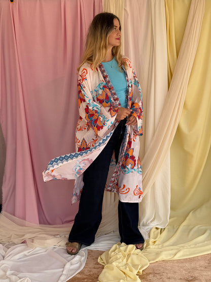 KIMONO FLORA LONG ROUGE