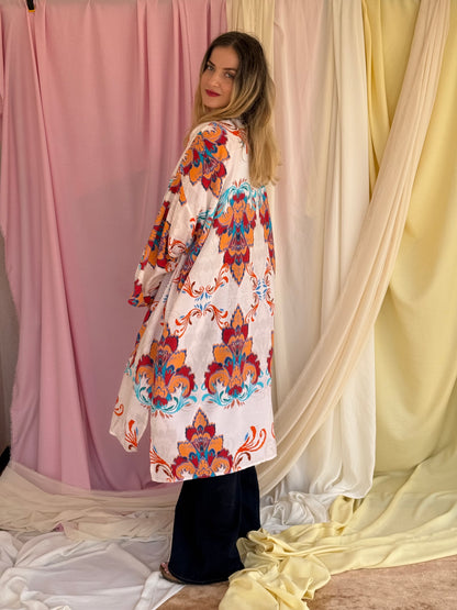 KIMONO FLORA LONG ROUGE