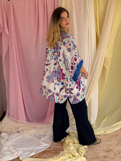 KIMONO A FLEURS BLEU