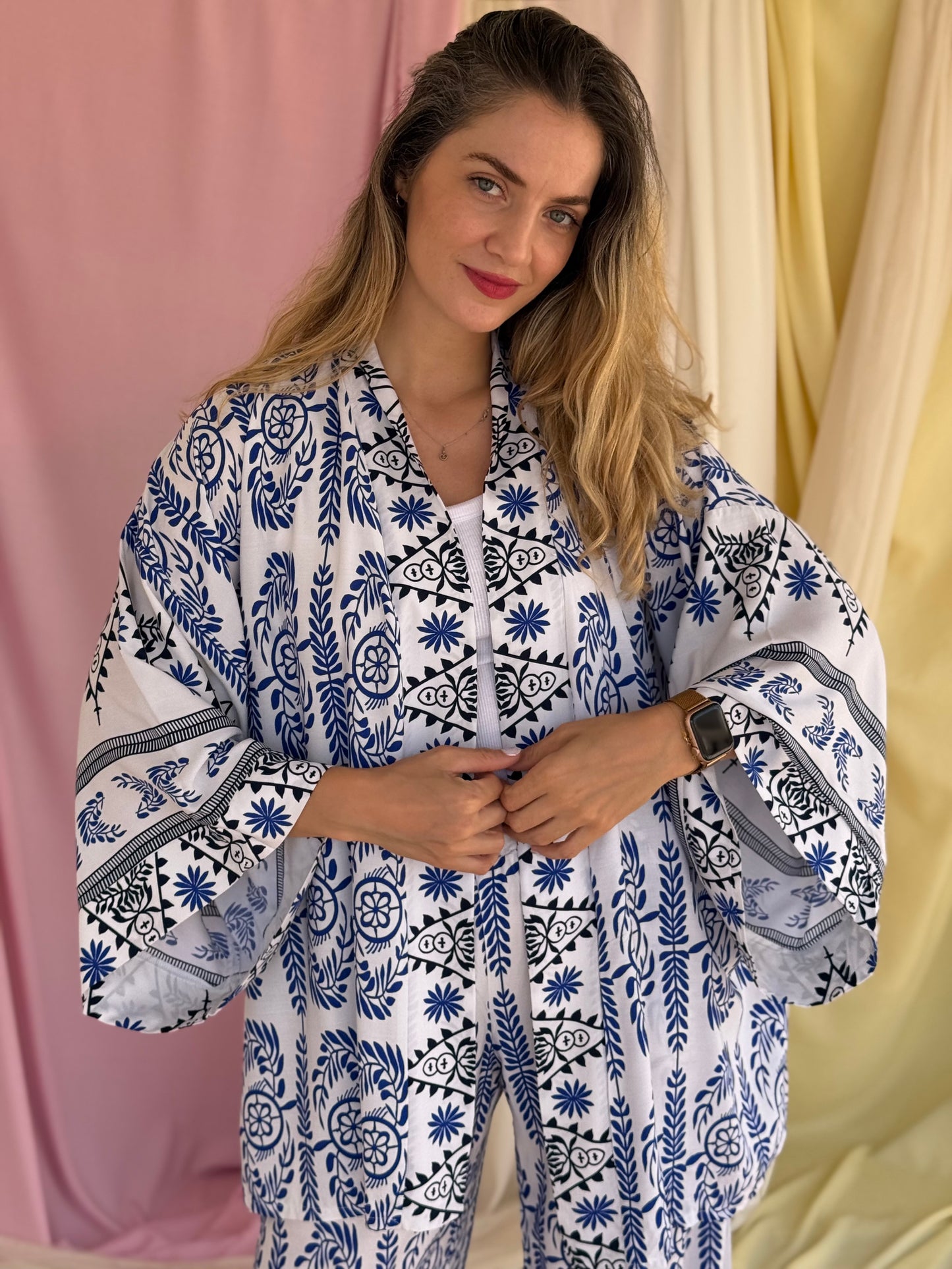 KIMONO OLIVE BLEU FONCEE