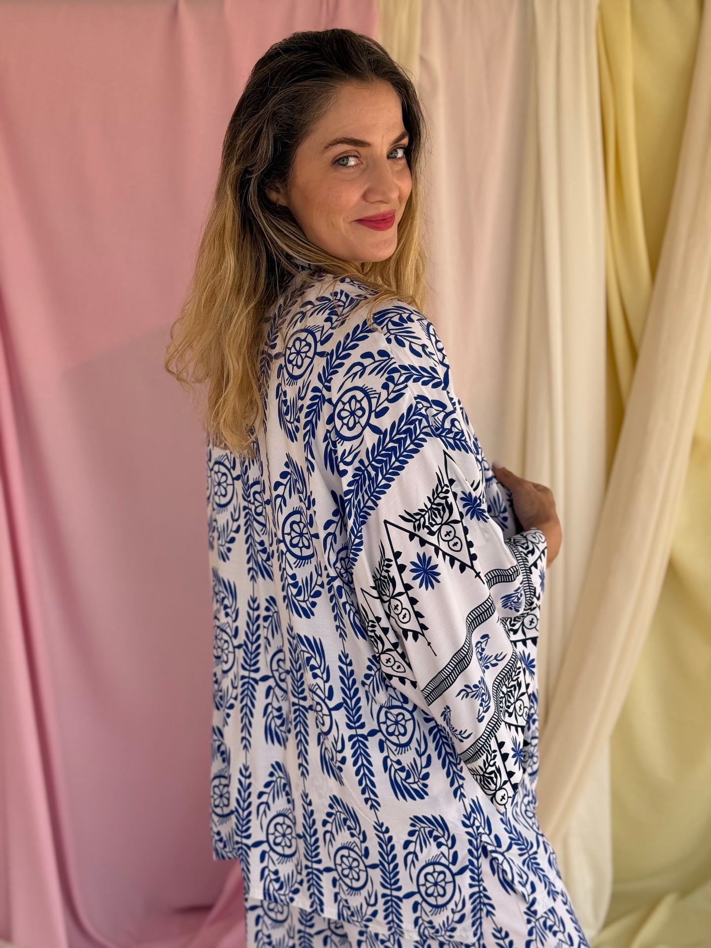 KIMONO OLIVE BLEU FONCEE