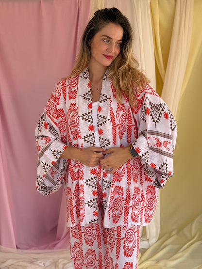 KIMONO OLIVE ROUGE