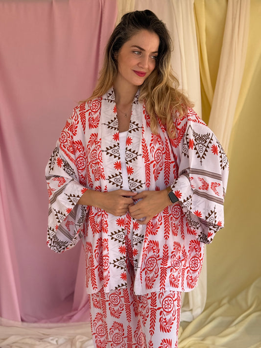 KIMONO OLIVE ROUGE