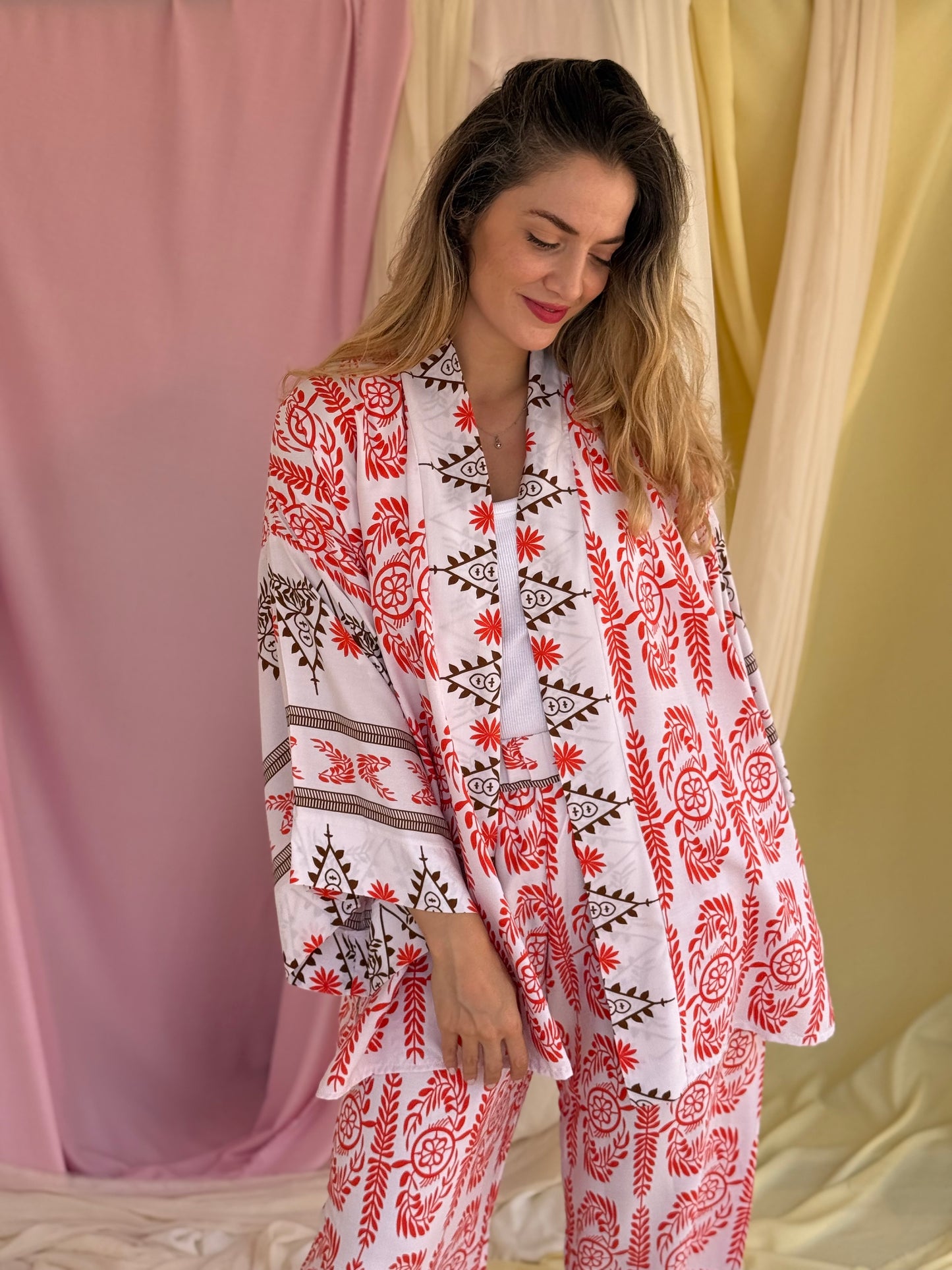 KIMONO OLIVE ROUGE