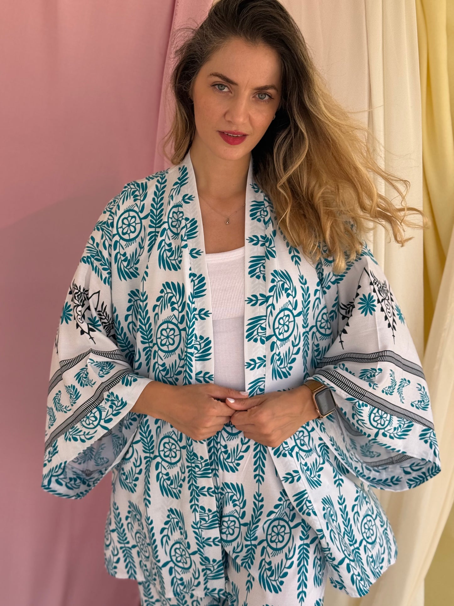 KIMONO OLIVE BLEU