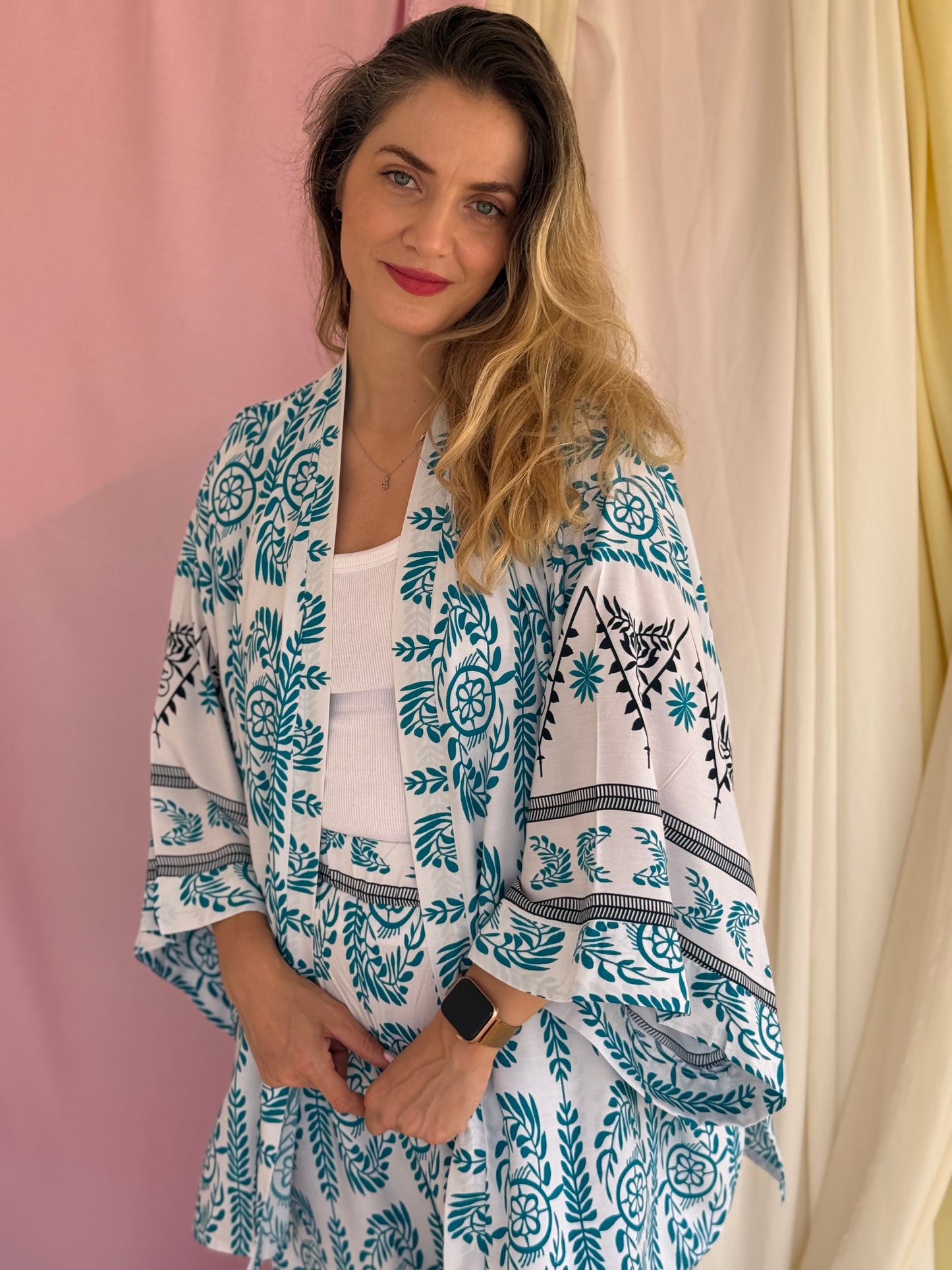 KIMONO OLIVE BLEU